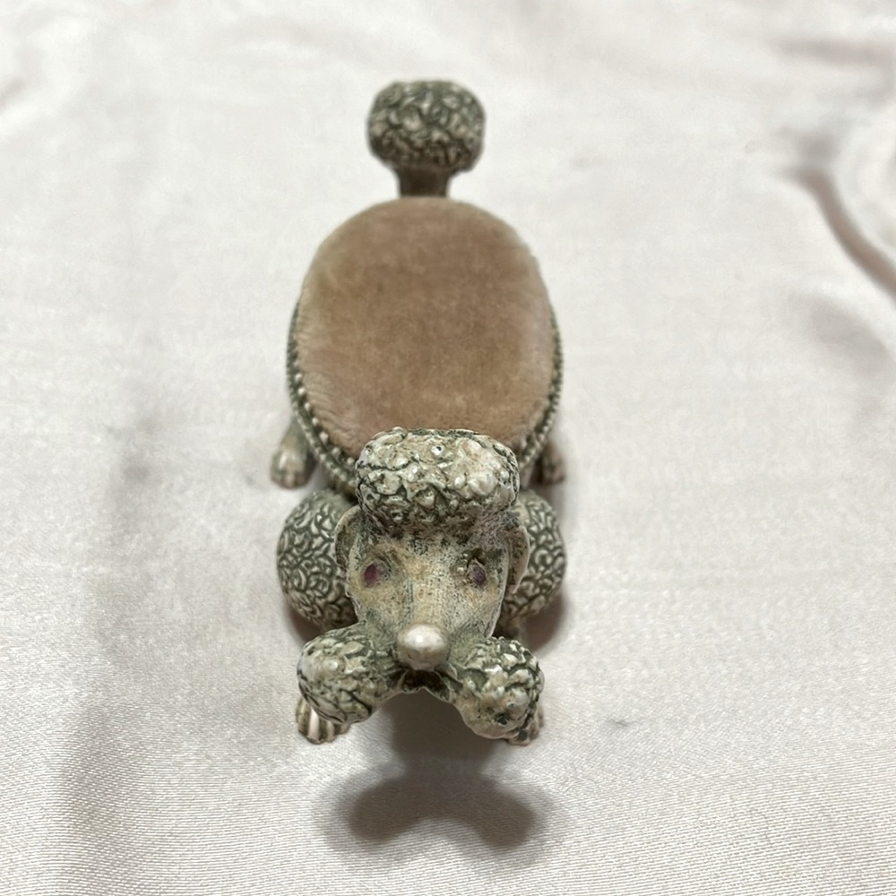 Vintage mid century era, signed Florenza poodle bobble, head pin cushion